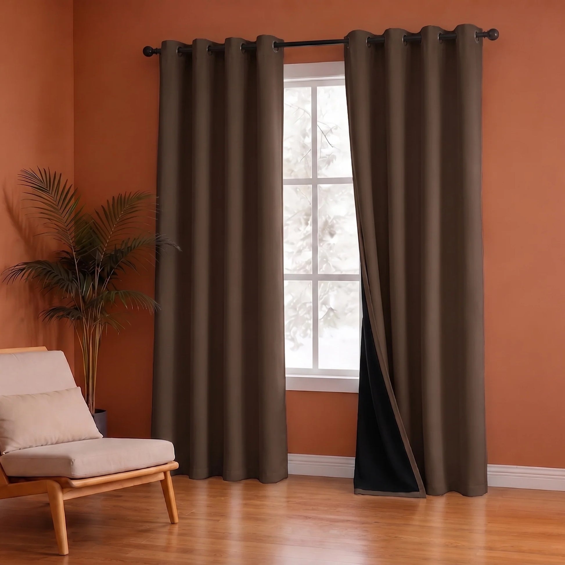 Fort Essential Abstract - Eyelet Black Backing Blackout Curtain (Brown)-1
