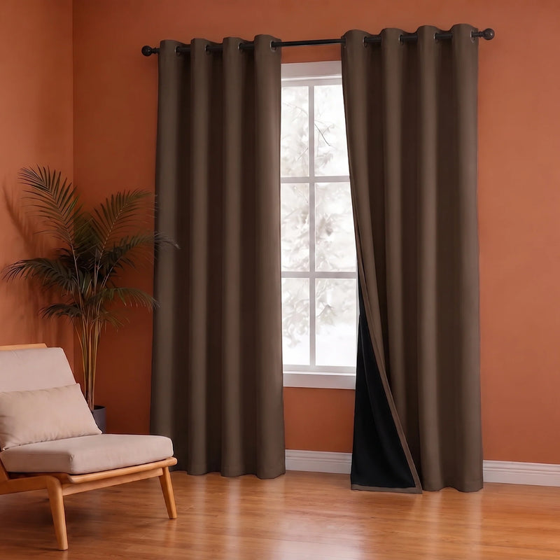 Fort Essential Abstract - Eyelet Black Backing Blackout Curtain (Brown)-1
