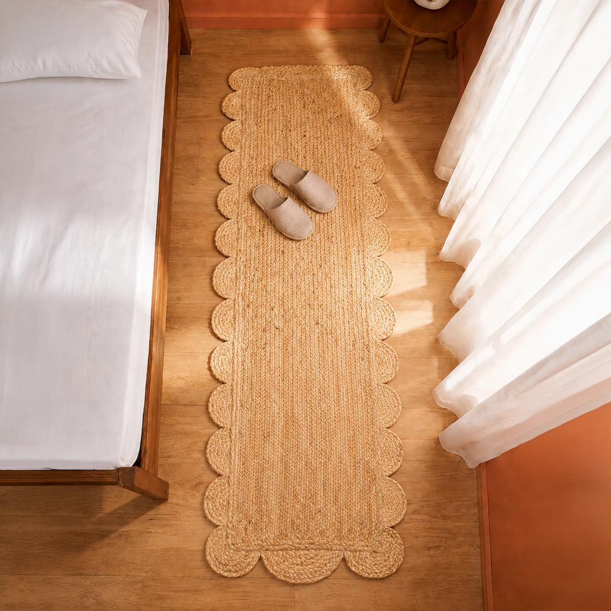 Natural Scalloped Jute Area Rug - Rectangular-40
