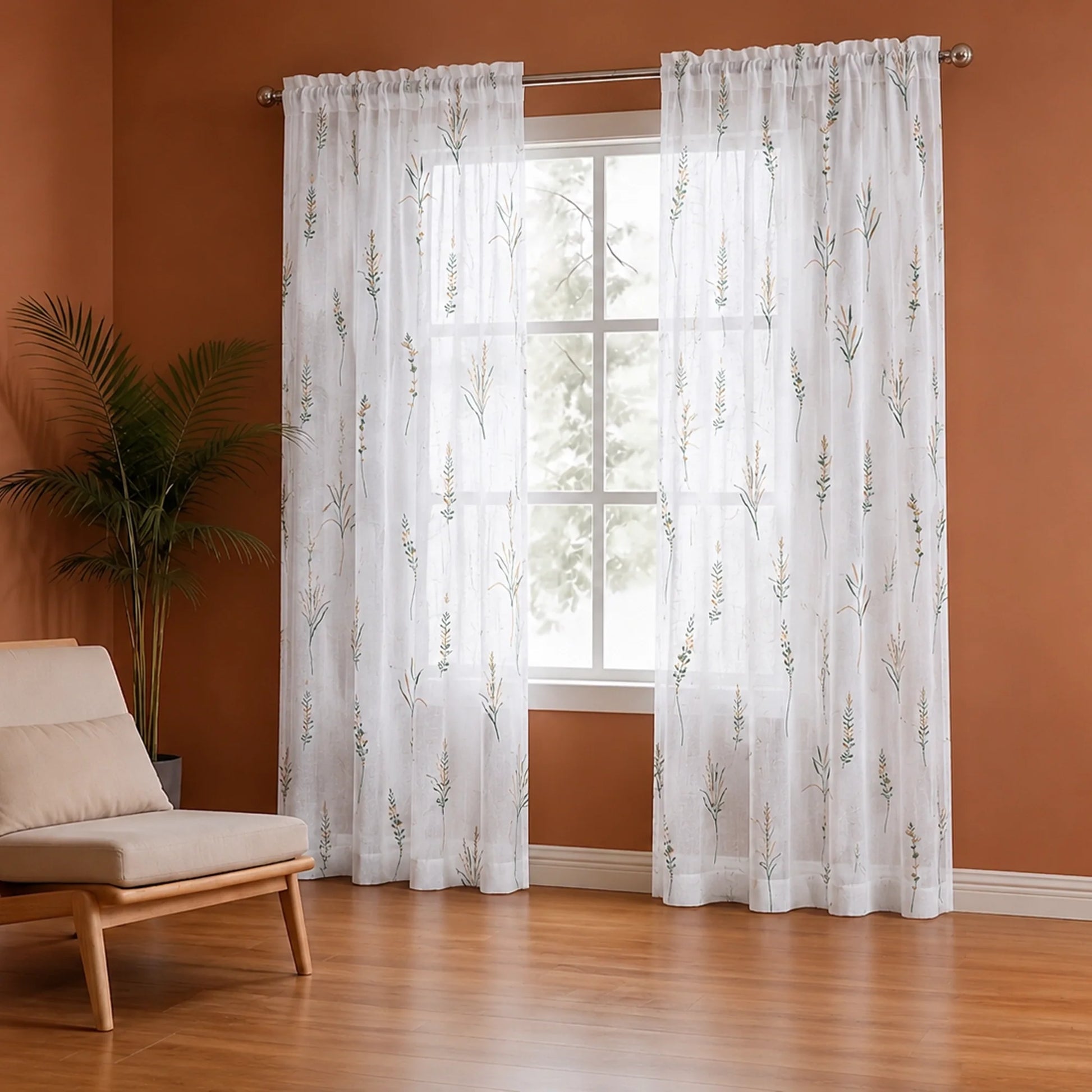 Imprimer Leafscape - Printed Rod Pocket Sheer Curtain-1