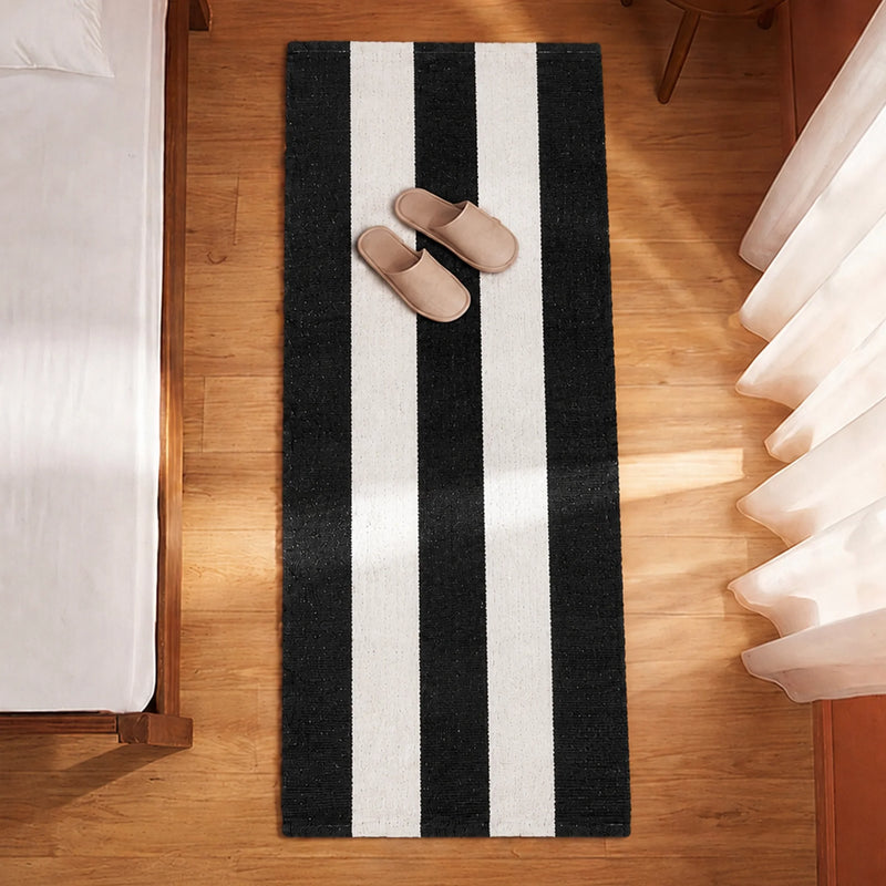 Breton Shadowplay - Plaid Rug (Black & White Stripe)-4
