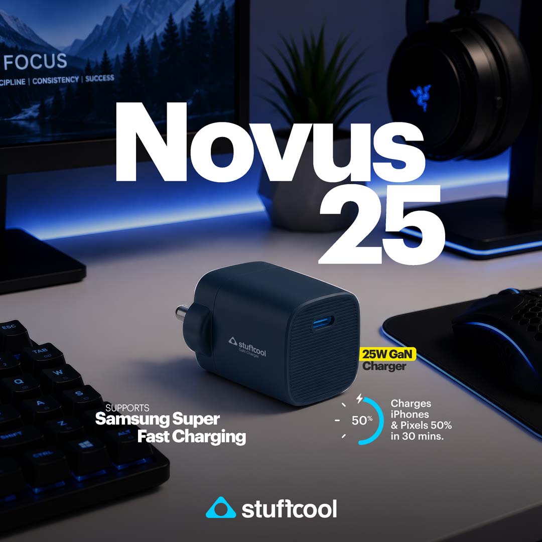 Stuffcool Novus 25W Super Fast GaN charger with Type C to C 60W 3A Cable