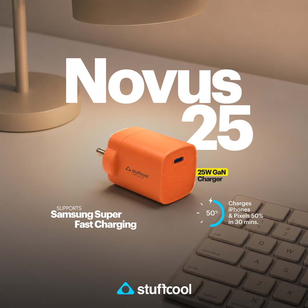 Stuffcool Novus 25W Super Fast GaN charger with Type C to C 60W 3A Cable