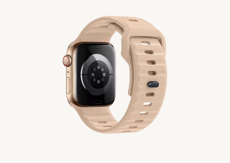 Pale Taupe Brown Rugged Silicone Apple Watch Band with Pin & Tuck Closure.
