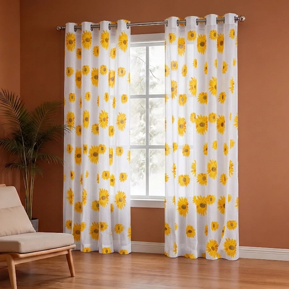 Imprimer Blooming Sunflowers - Printed Sheer Eyelet Curtain