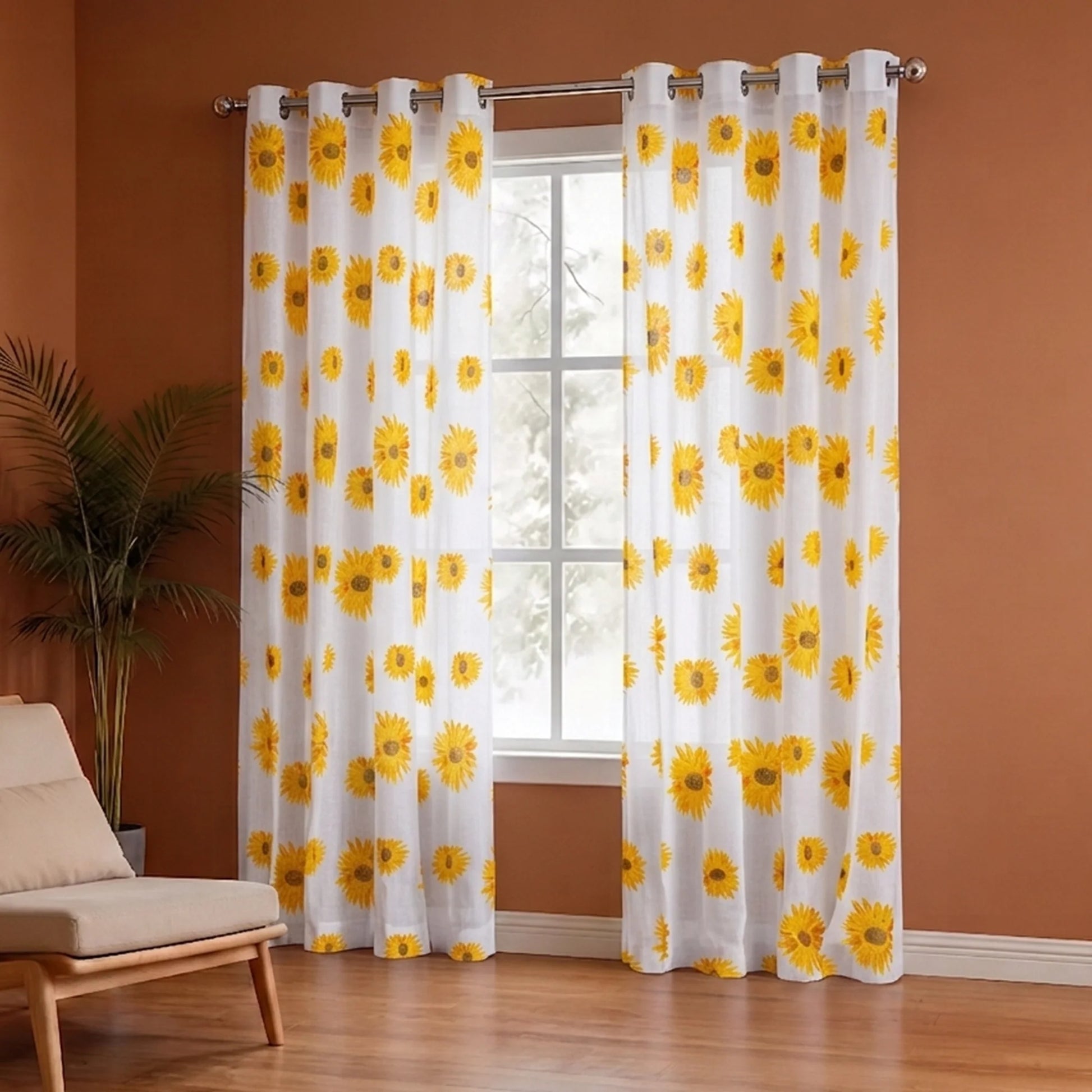 Imprimer Blooming Sunflowers - Printed Sheer Eyelet Curtain-1
