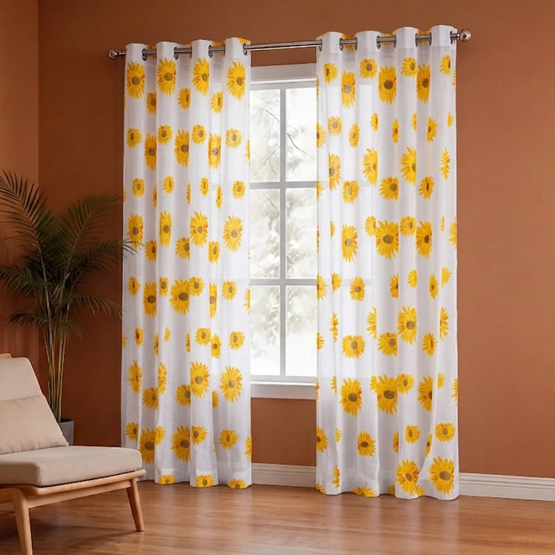 Imprimer Blooming Sunflowers - Printed Sheer Eyelet Curtain-1