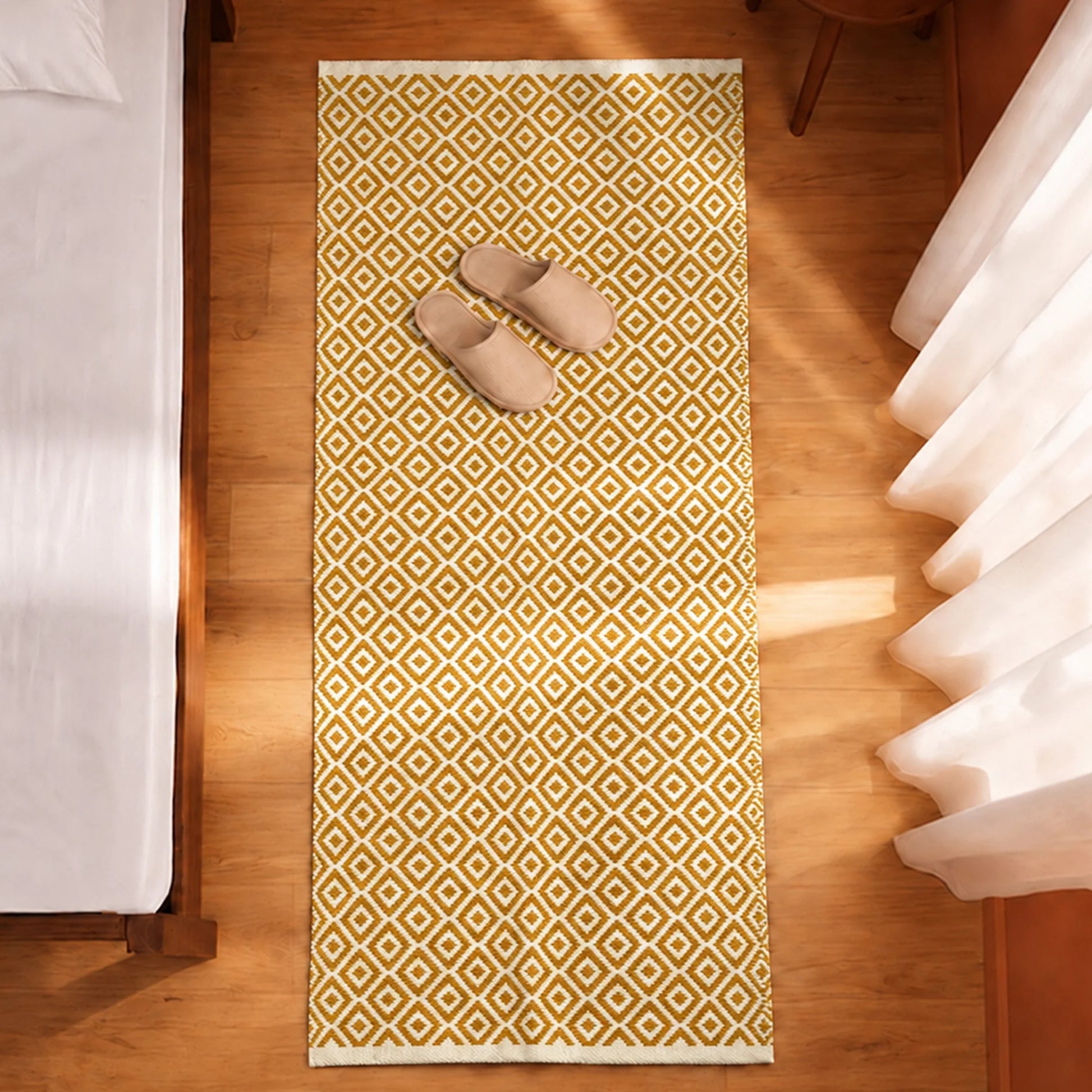 Tessitura Confetti - Diamond Cotton Rug (Mustard & White)-4