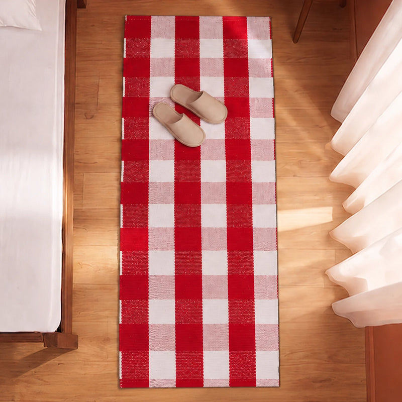 Breton Shadowplay - Plaid Rug (Red & White)-4