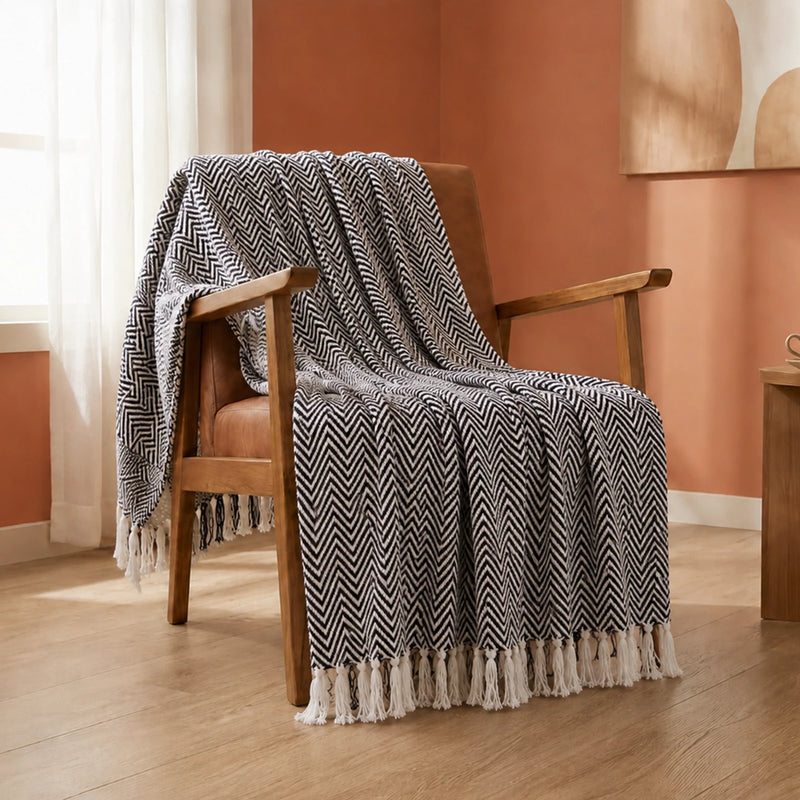 Tessitura Black Chevron - Throw-1