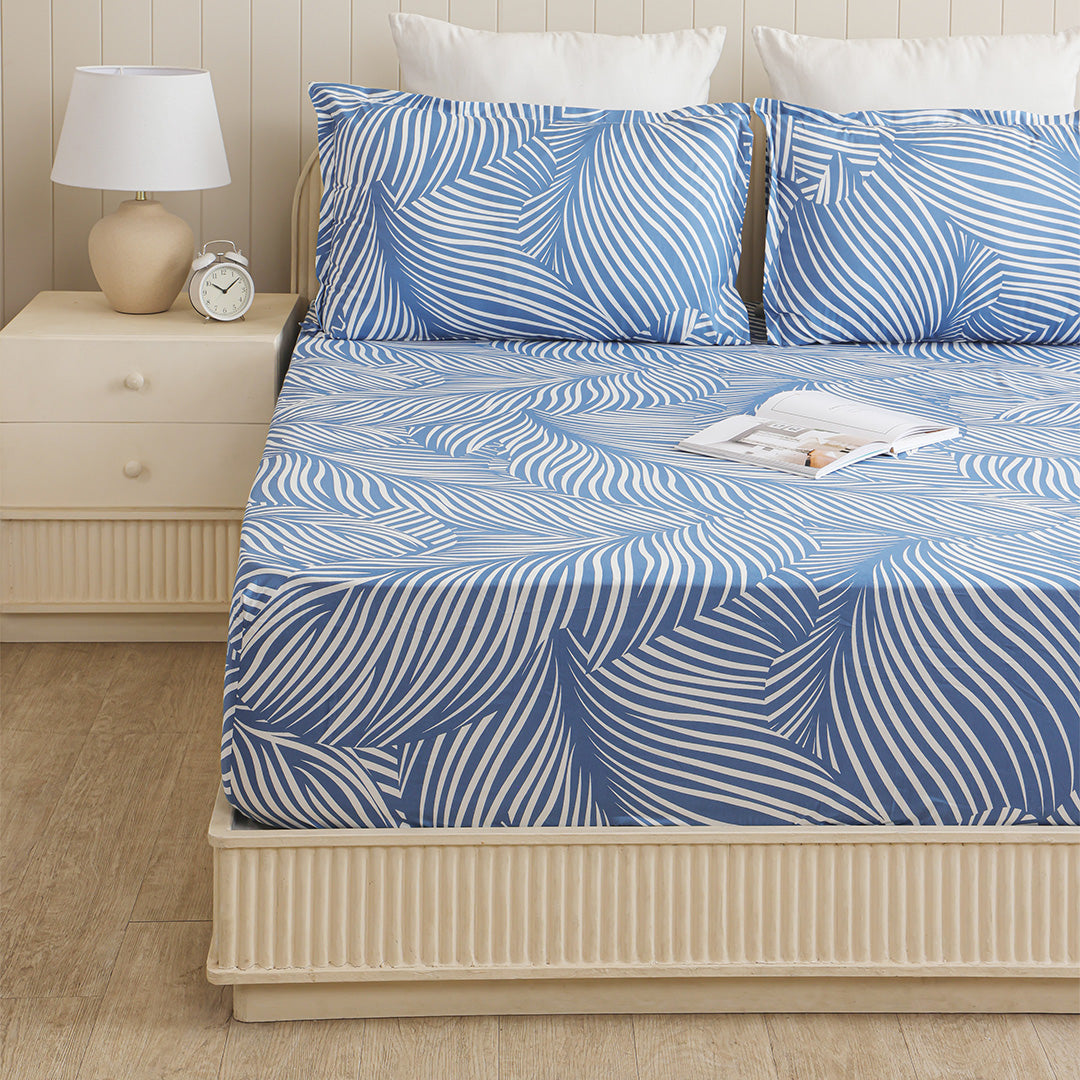 Blue Feather - Bedsheet (Blue & White)-1