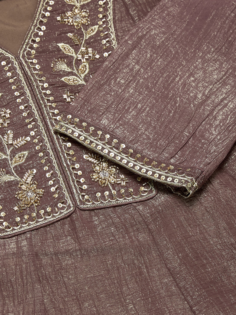 Mauve Embroidered Anarkali Suit Set with Dupatta for women