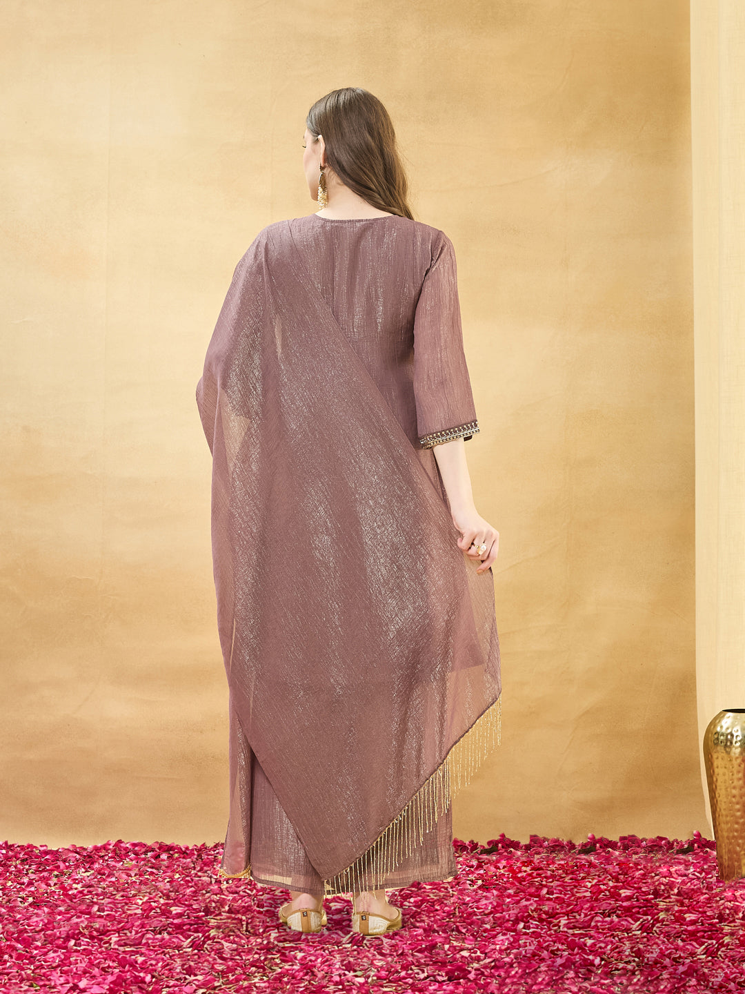 Mauve Embroidered Anarkali Suit Set with Dupatta for women