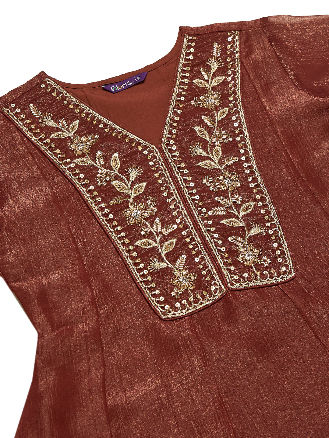 Rust Silk Ethnic Kurta Set with Straight Pants For Women