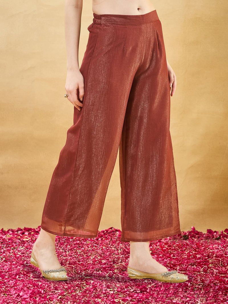 Rust Silk Ethnic Kurta Set with Straight Pants For Women