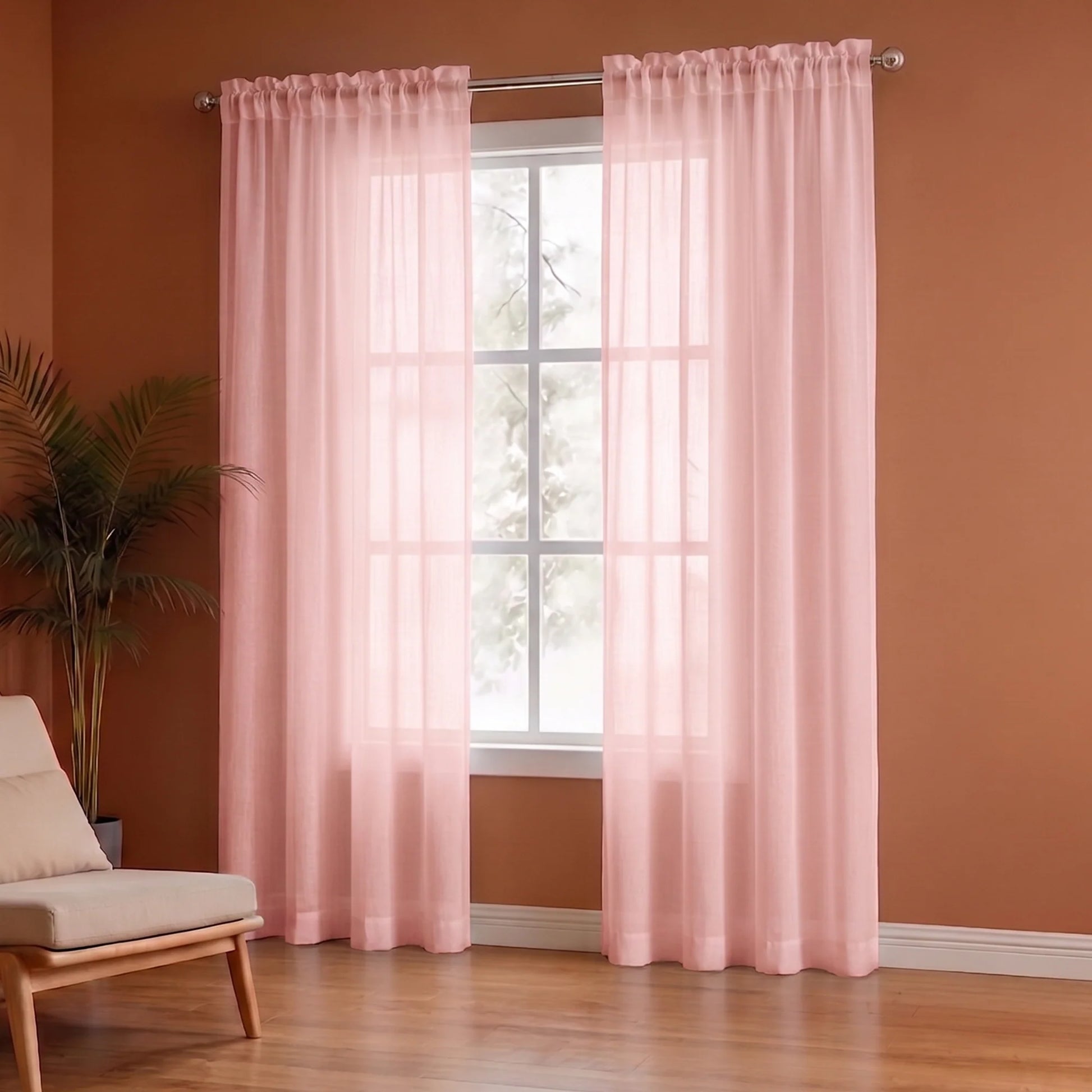 Fort Absolute - Rod Pocket Pink Sheer Curtain-5