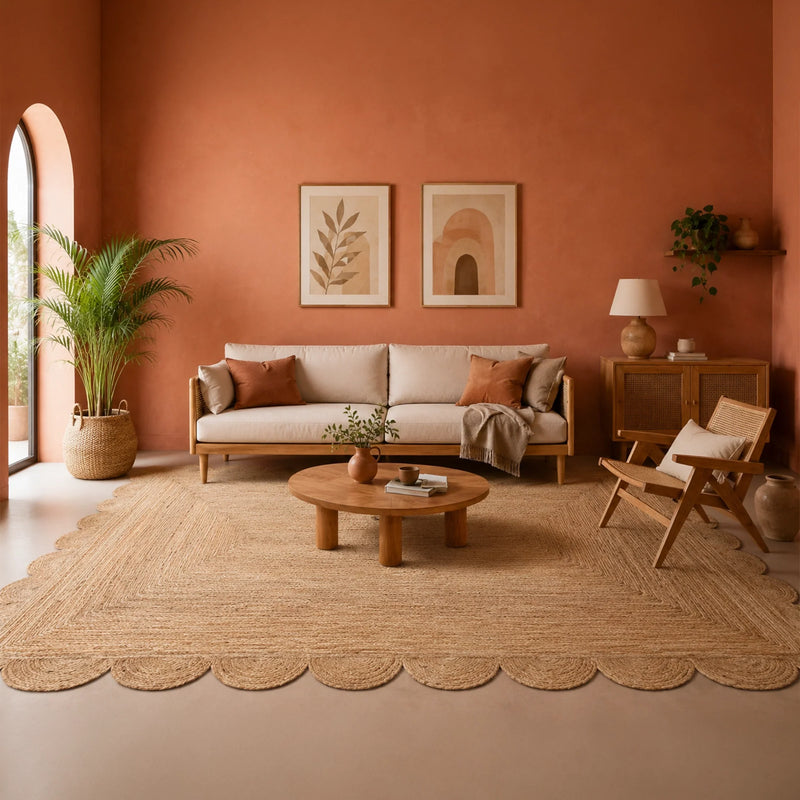 Natural Scalloped Jute Area Rug - Rectangular-35