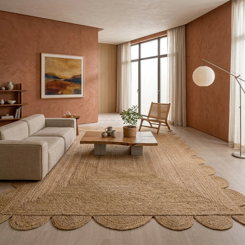 Natural Scalloped Jute Area Rug - Rectangular-28