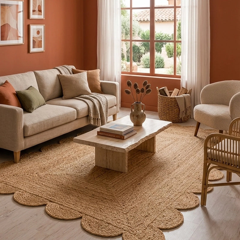 Natural Scalloped Jute Area Rug - Rectangular-21