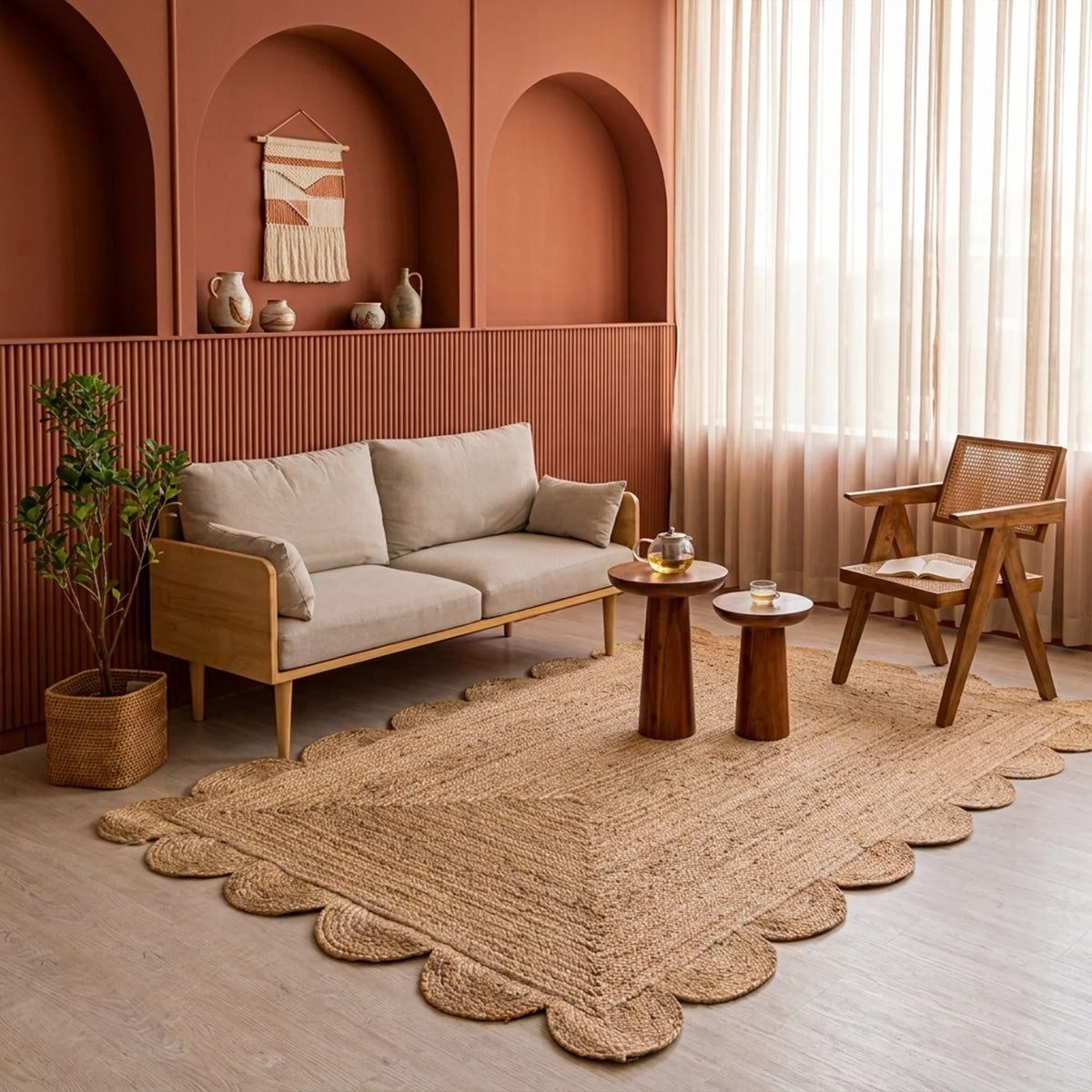 Natural Scalloped Jute Area Rug - Rectangular-14