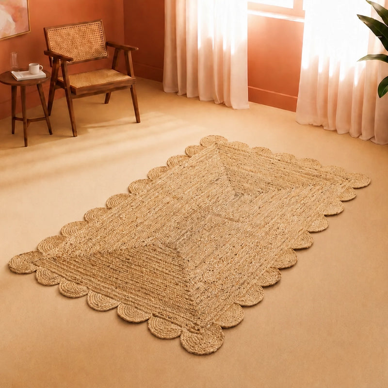 Natural Scalloped Jute Area Rug - Rectangular-8