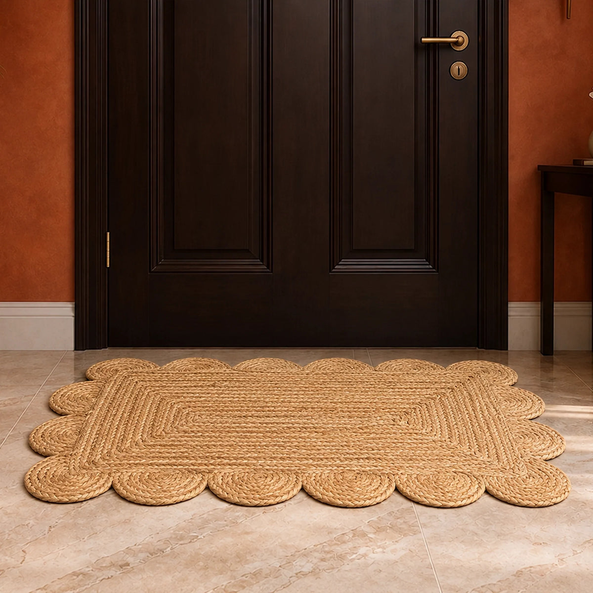 Natural Scalloped Jute Area Rug - Rectangular-2
