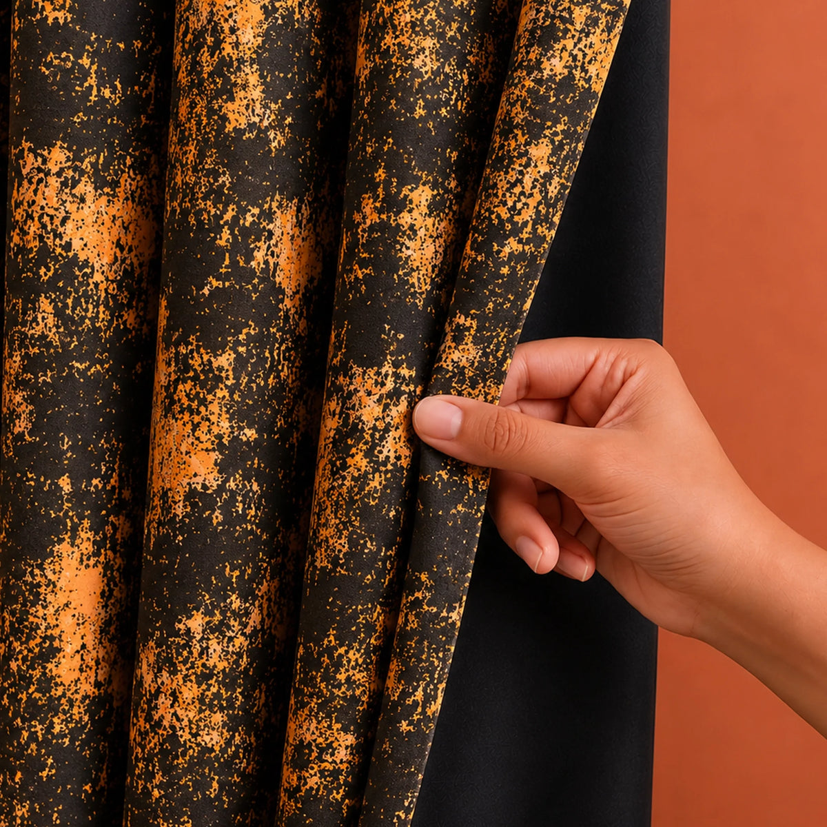 Imprimer Abstract - Rod Pocket DP Blackout Curtain (Black & Mustard)