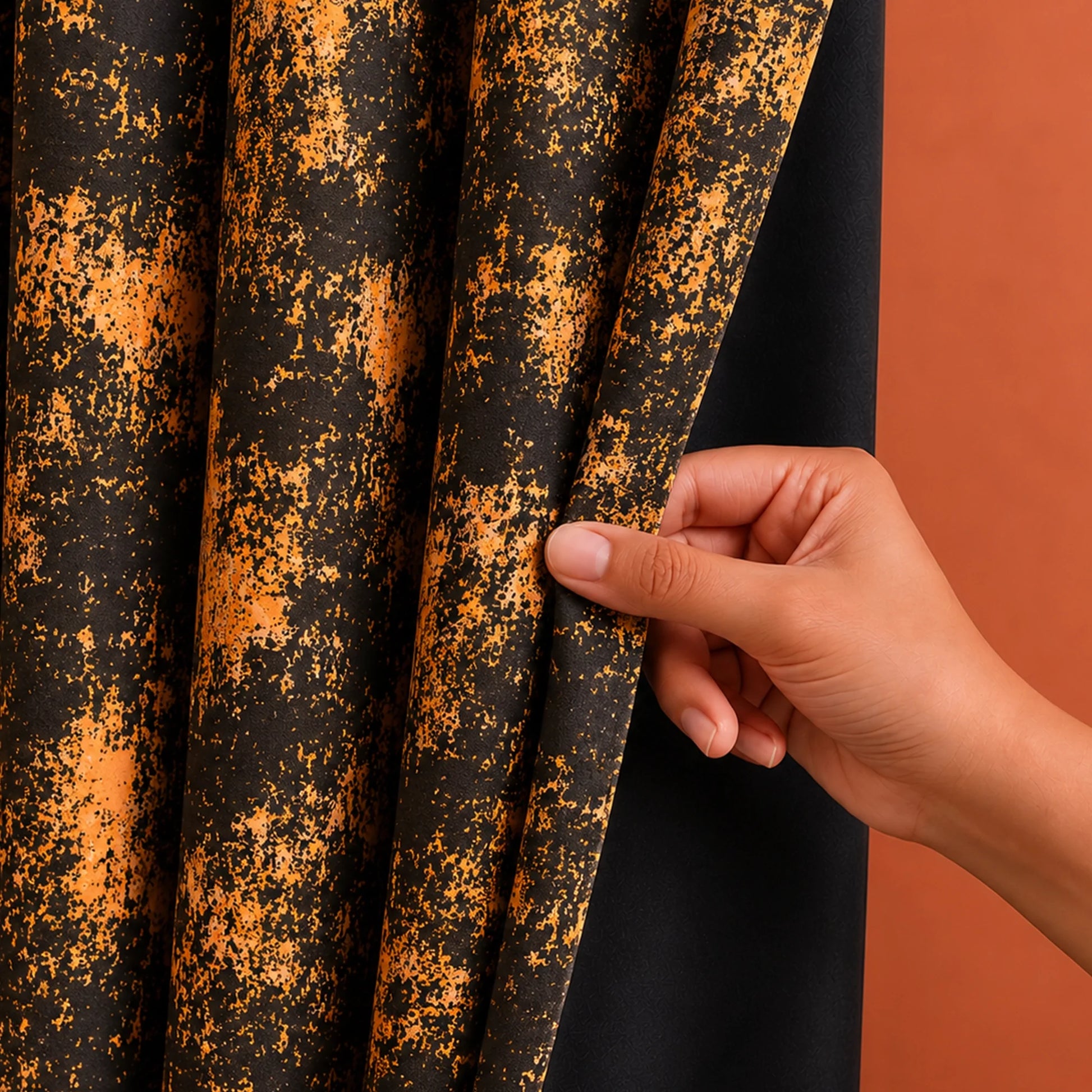 Imprimer Abstract - Rod Pocket DP Blackout Curtain (Black & Mustard)-2