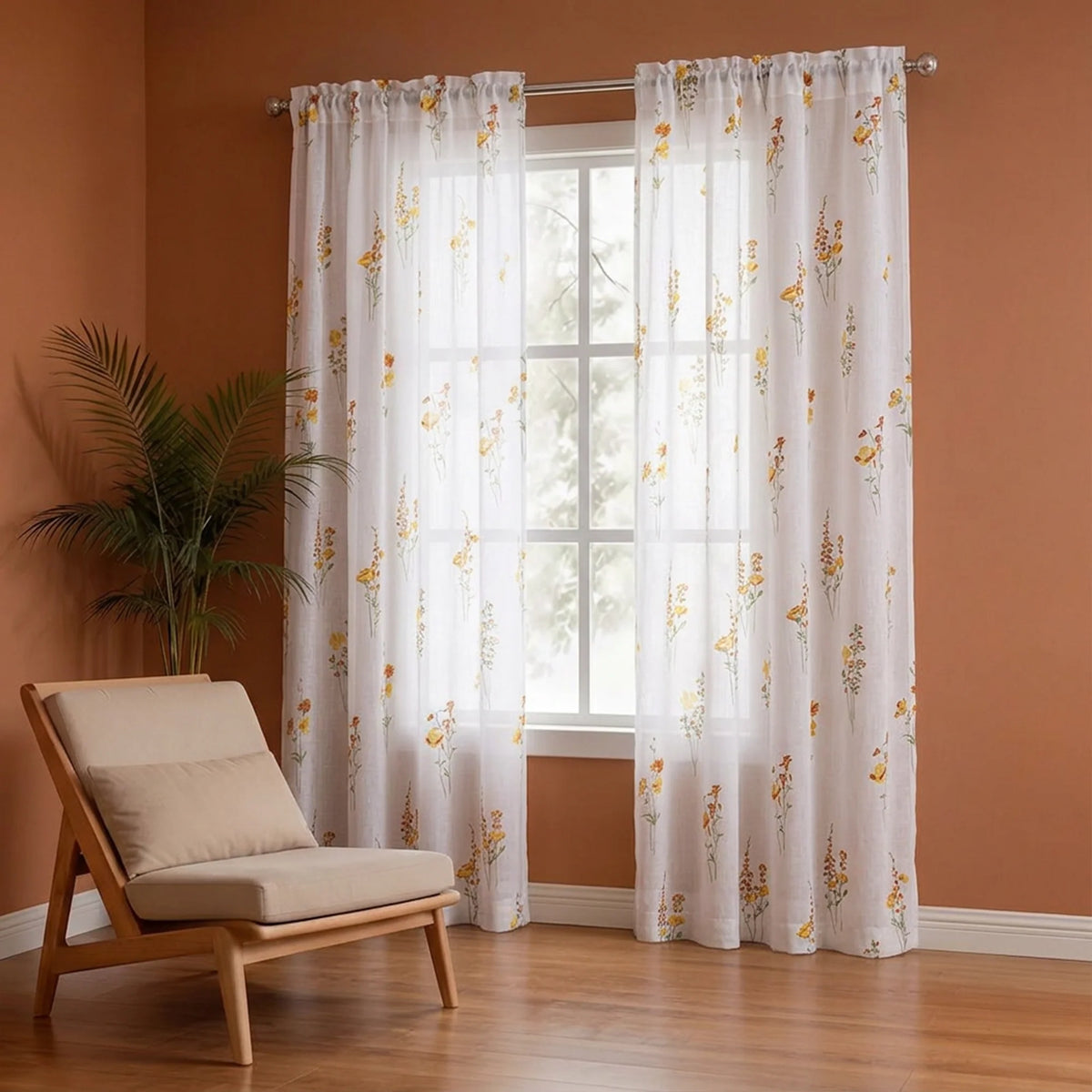 Opulent Bloom Printed Rod Pocket Sheer Curtain-5