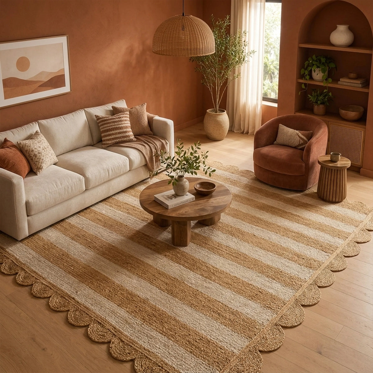 Scalloped Stripe Jute Area Rug - Rectangular-13