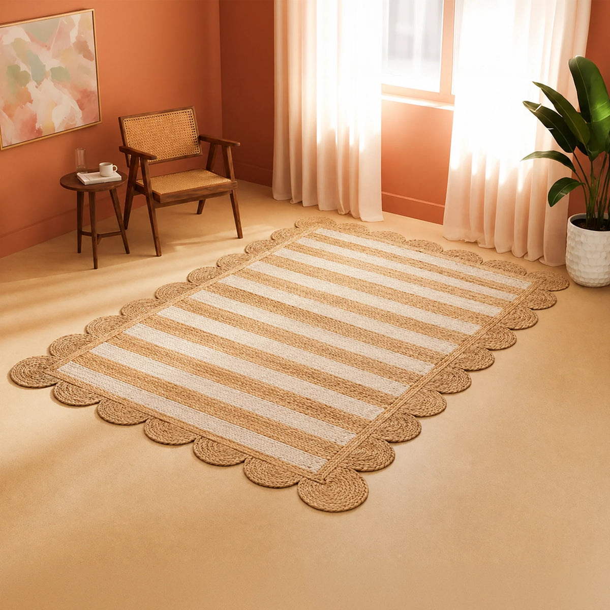 Scalloped Stripe Jute Area Rug - Rectangular-8
