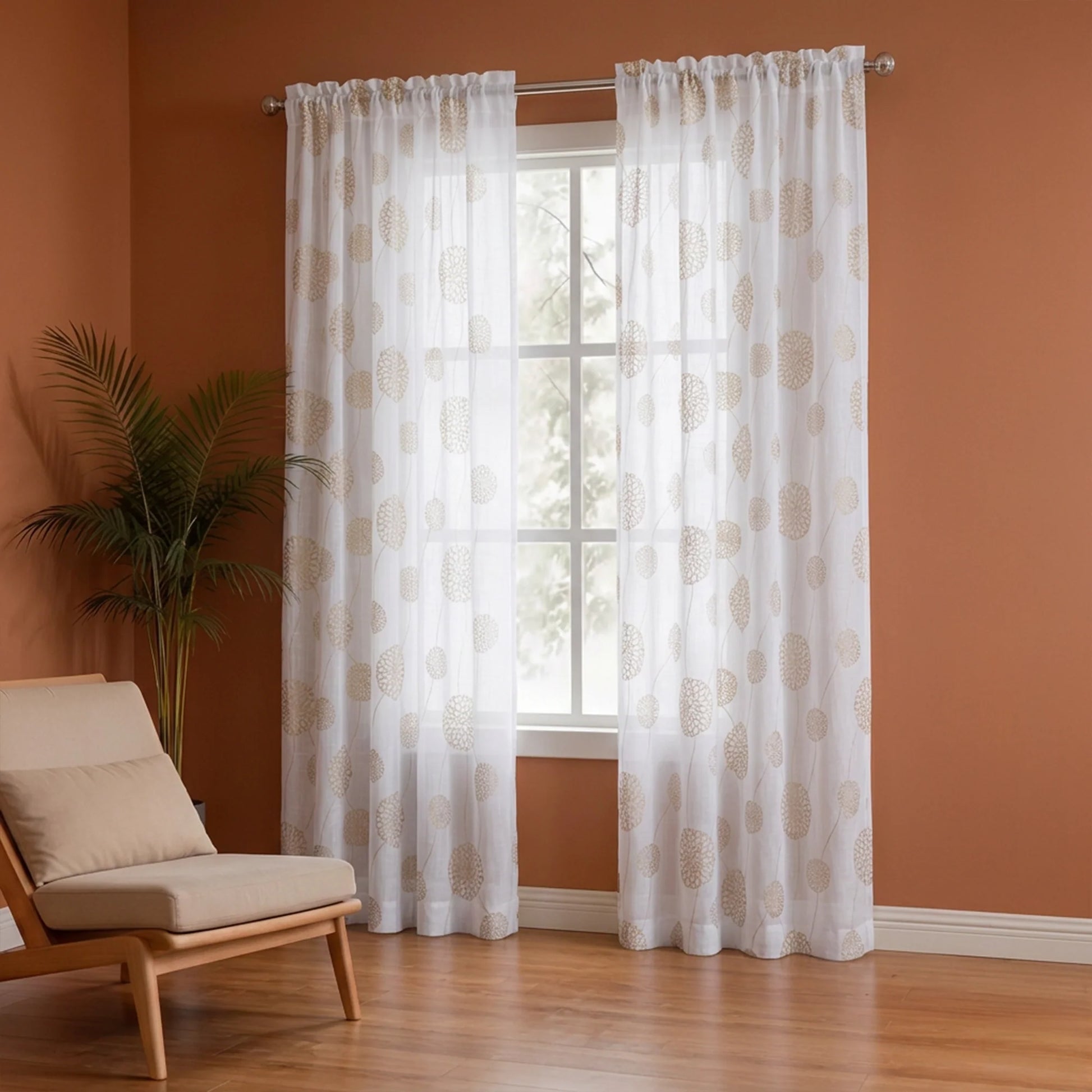 Imprimer Gold Dandelions - Rod Pocket Printed Sheer Curtain-5