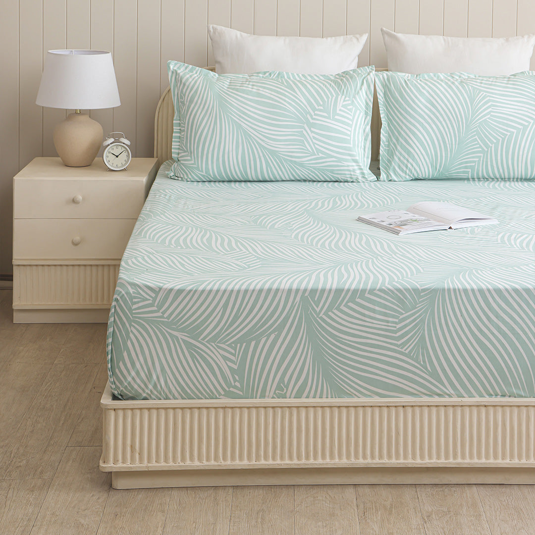 Mint Green Feather - Bedsheet (Green & White)