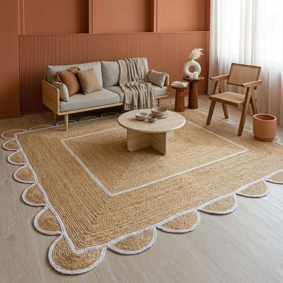 Scalloped Border Jute Area Rug - Rectangular-23