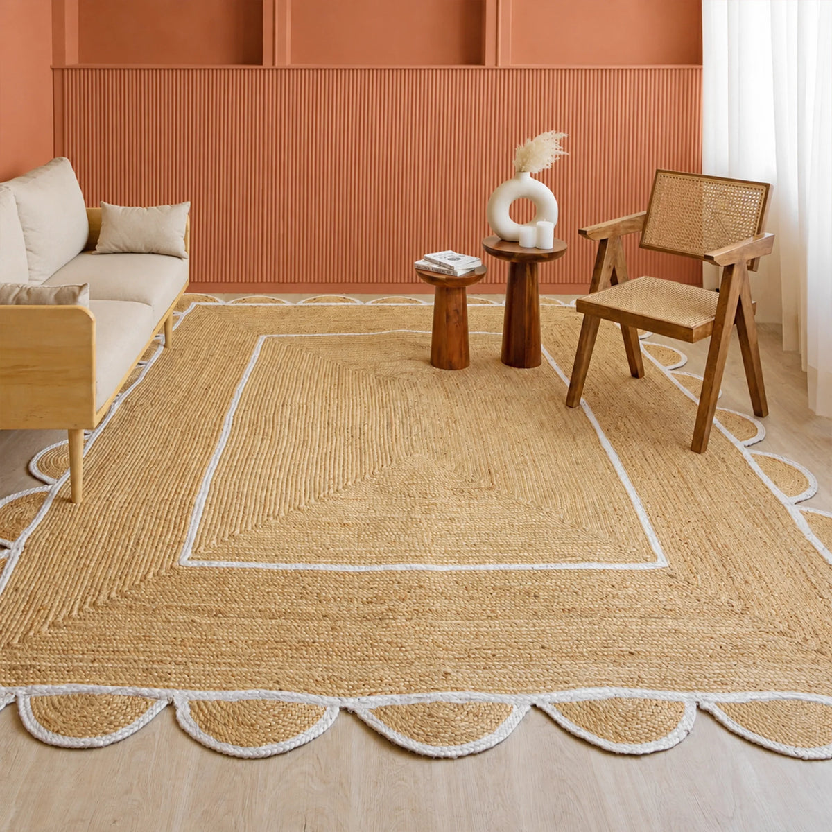 Scalloped Border Jute Area Rug - Rectangular-17