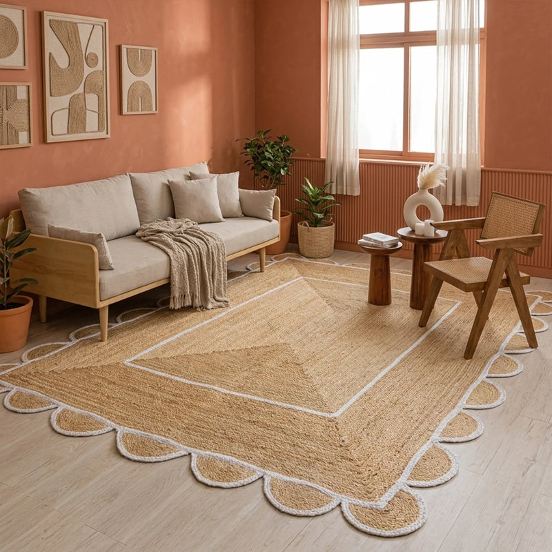 Scalloped Border Jute Area Rug - Rectangular-12