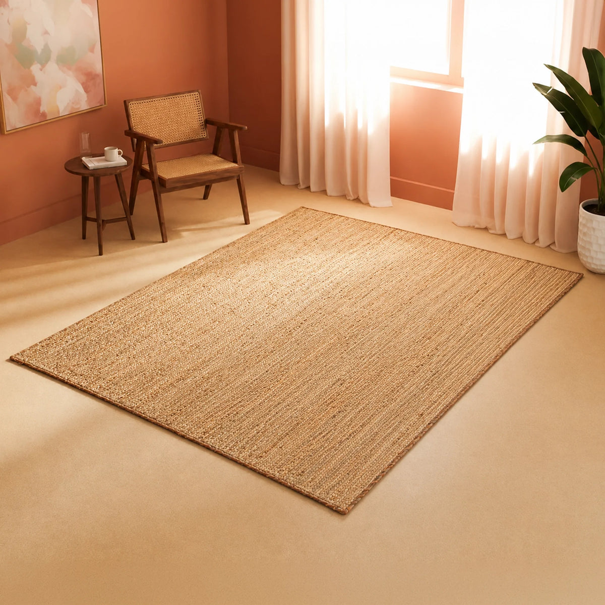Solid Braided Jute Area Rug - Rectangular-2