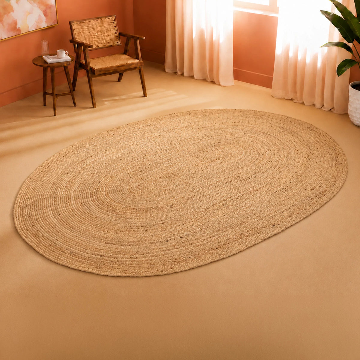 Solid Braided Jute Area Rug - Oval-2