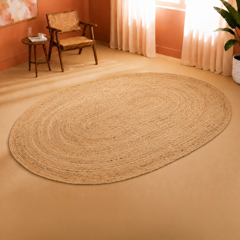 Solid Braided Jute Area Rug - Oval-2