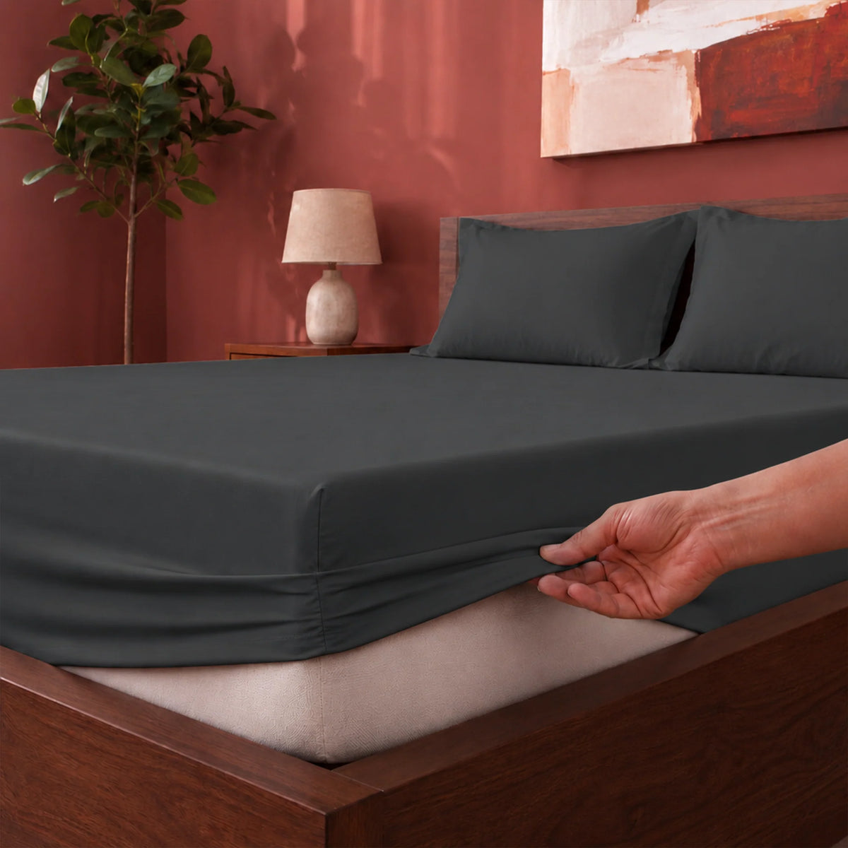 Fort Sublime - Solid Fitted Bedsheet (Dark Grey)-2