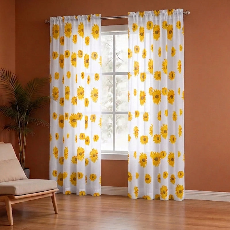 Imprimer Blooming Sunflowers - Printed Rod Pocket Sheer Curtain-5