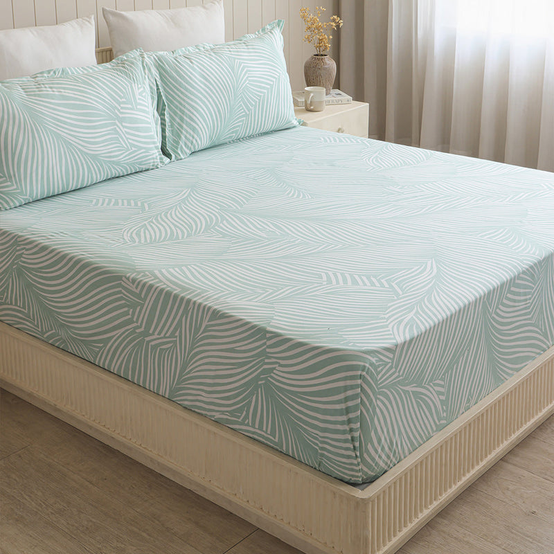 Mint Green Feather - Fitted Sheet (Mint Green & White)-2