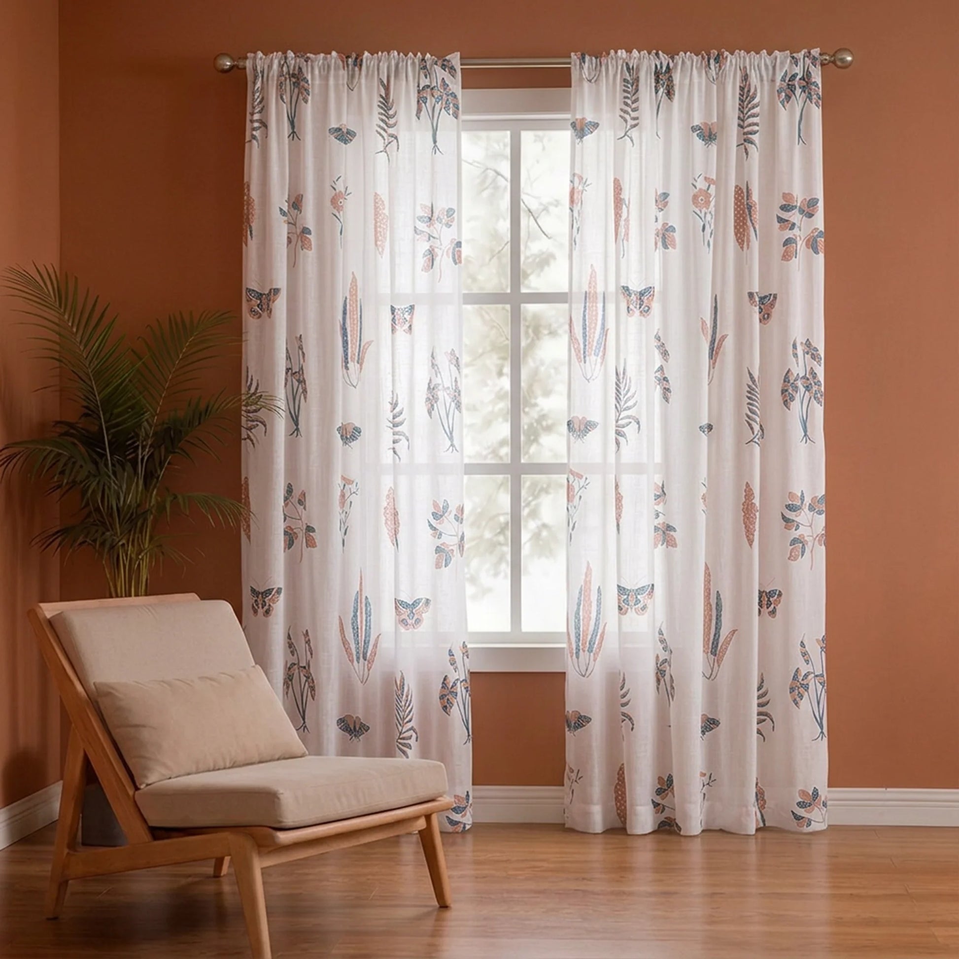 White Lunaria Garden Rod Pocket Printed Sheer Curtain-5