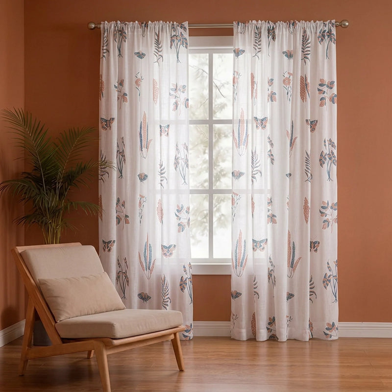 White Lunaria Garden Rod Pocket Printed Sheer Curtain-5