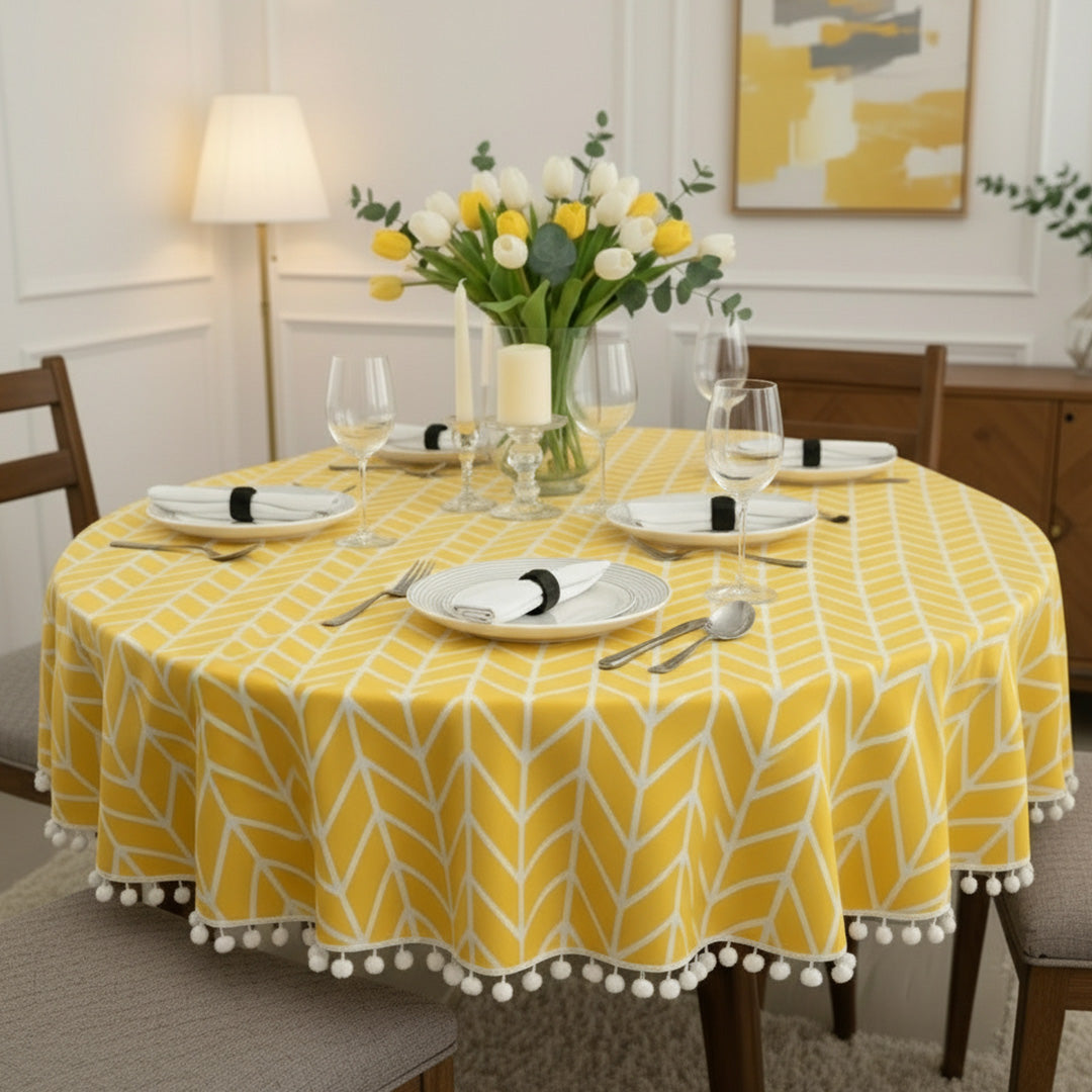 Cotton Quatrefoil Printed Dining Table Cover