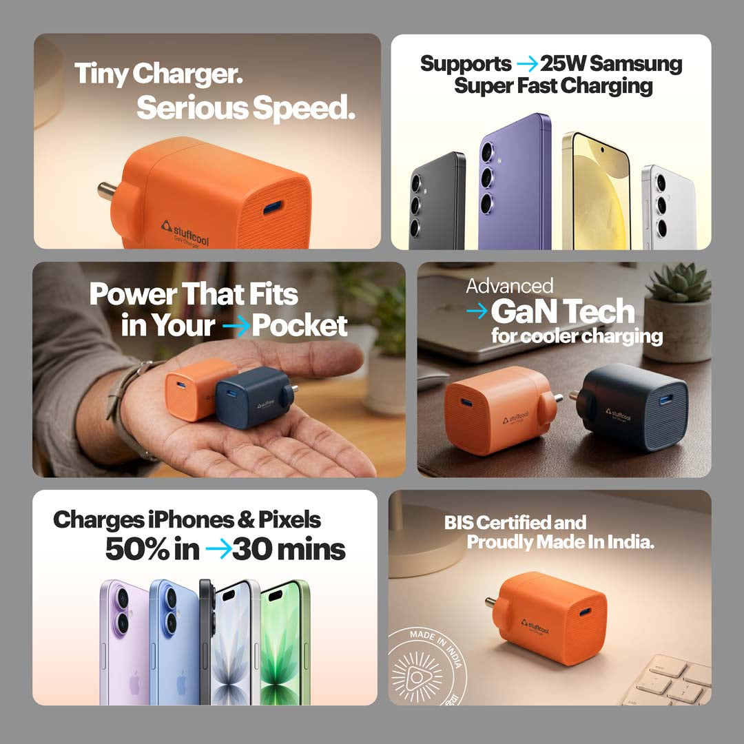 Stuffcool Novus 25W Super Fast GaN charger with Type C to C 60W 3A Cable