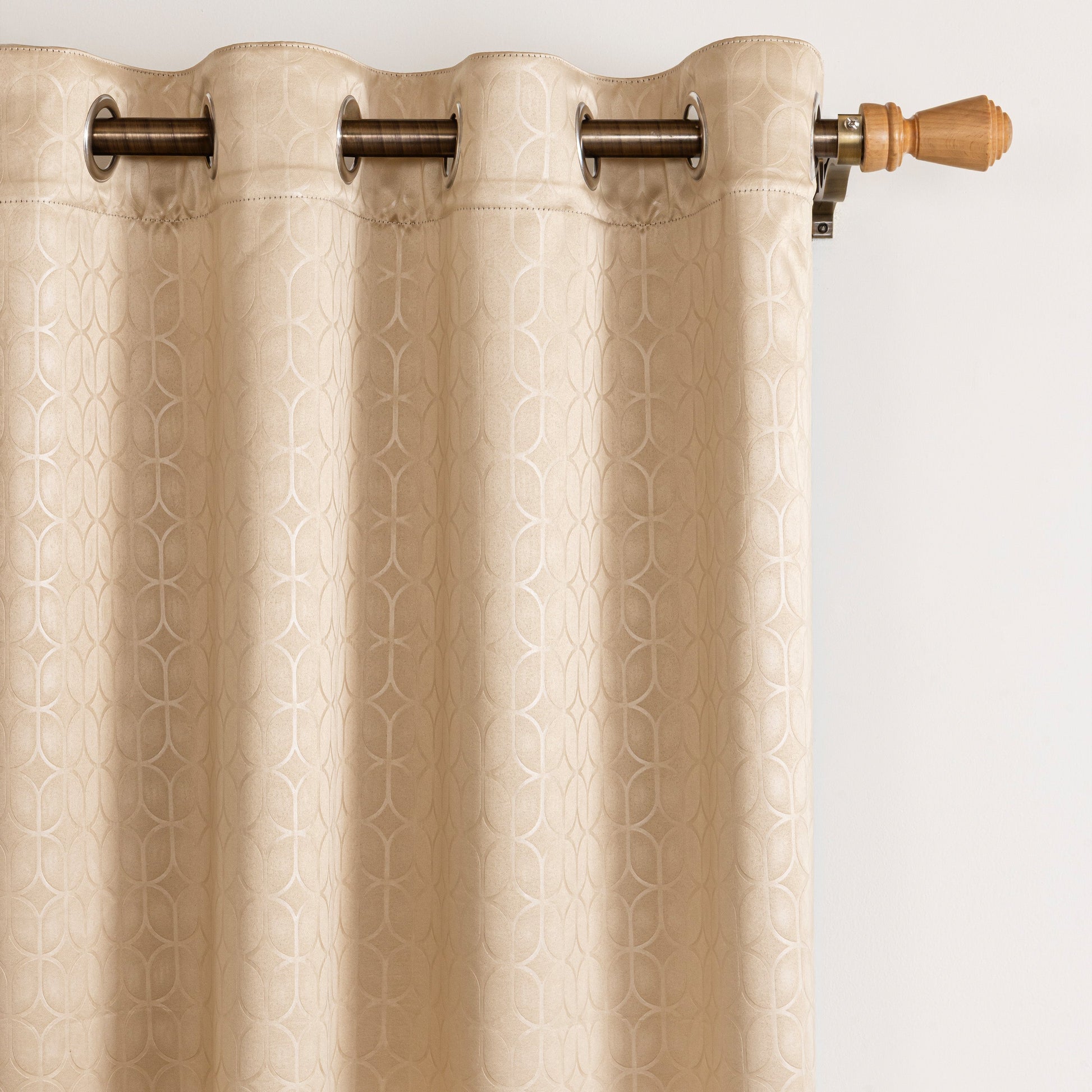 Beige Solid Eyelet Curtain-2