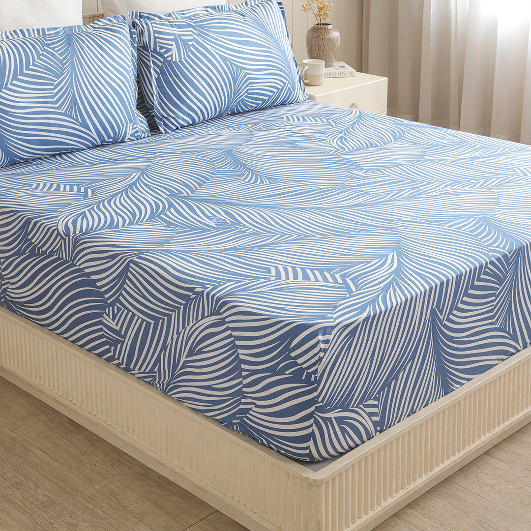 Blue Feather - Fitted Sheet (White & Blue)-2
