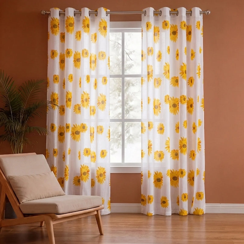 Imprimer Blooming Sunflowers - Printed Sheer Eyelet Curtain-5