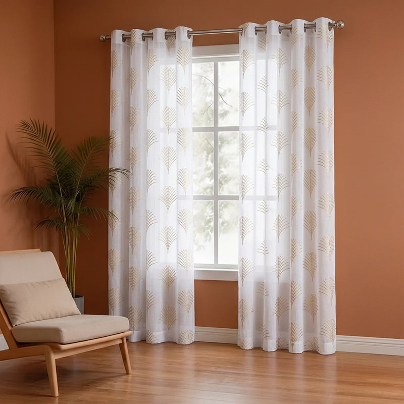 Imprimer Palmetto Plume - Gold Tree Printed Eyelet Sheer Curtain-5